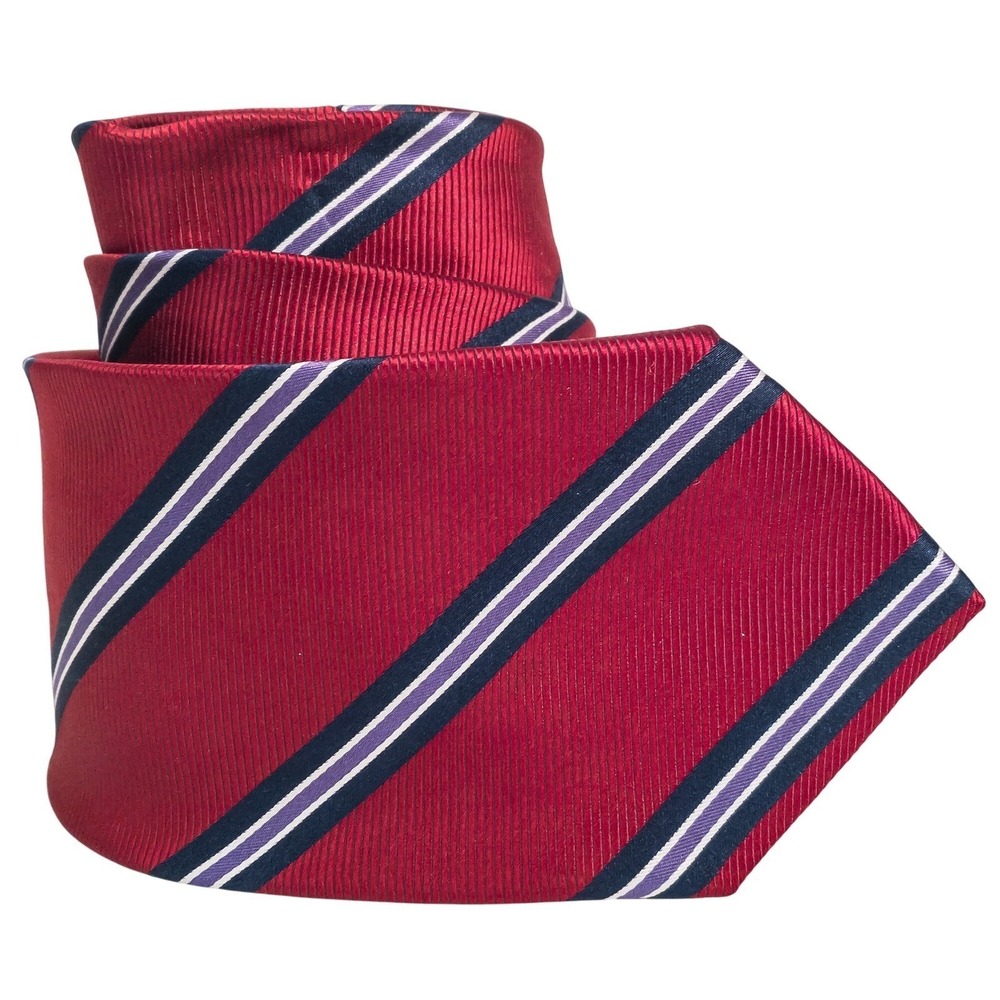 Brooks Brothers Makers Men's Silk Rep Necktie Red Navy Purple Stripe USA Italy